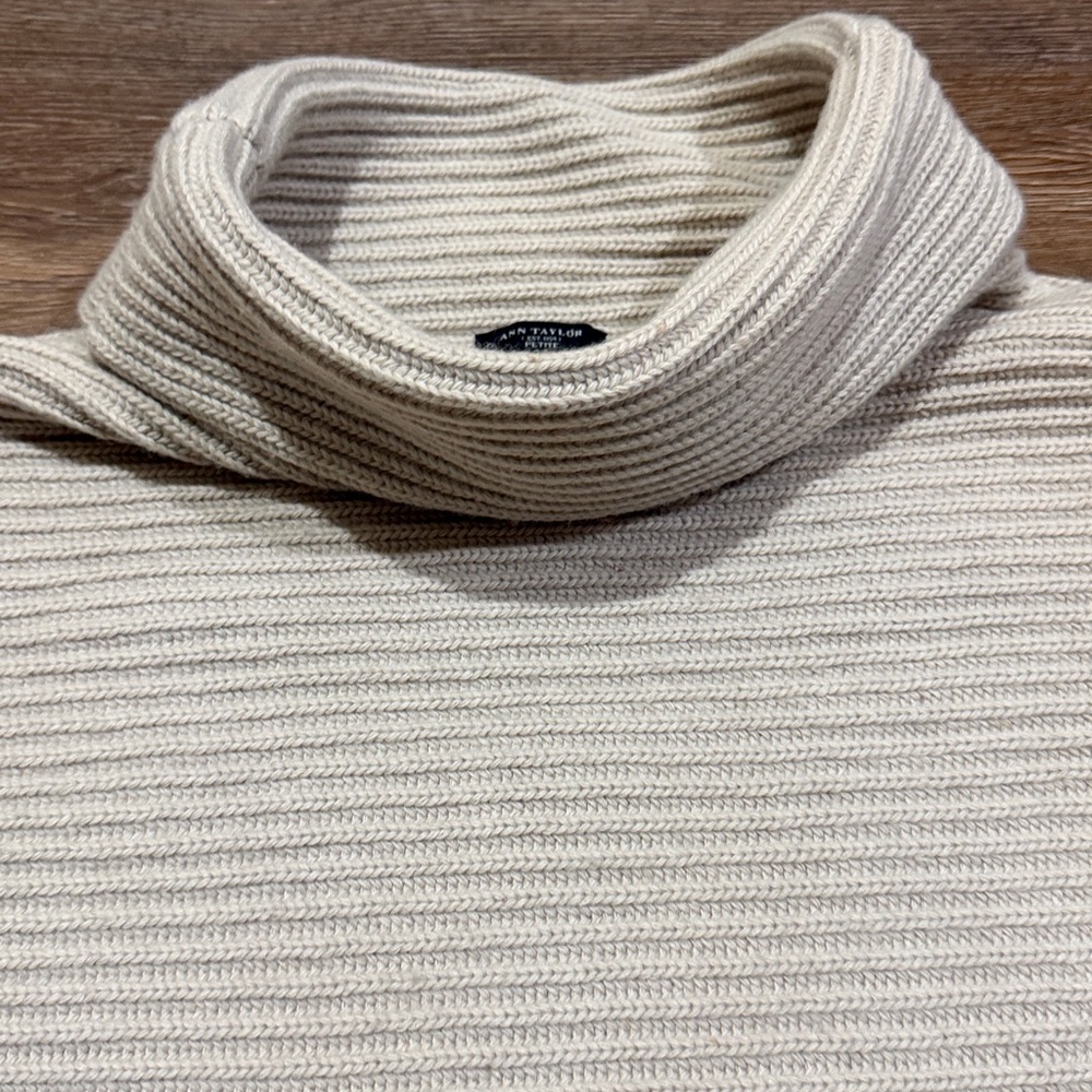 Ann Taylor Cream Cowl Neck Sweater w/ Button and Cuffed Short Sleeve Detail - Picture 5 of 6